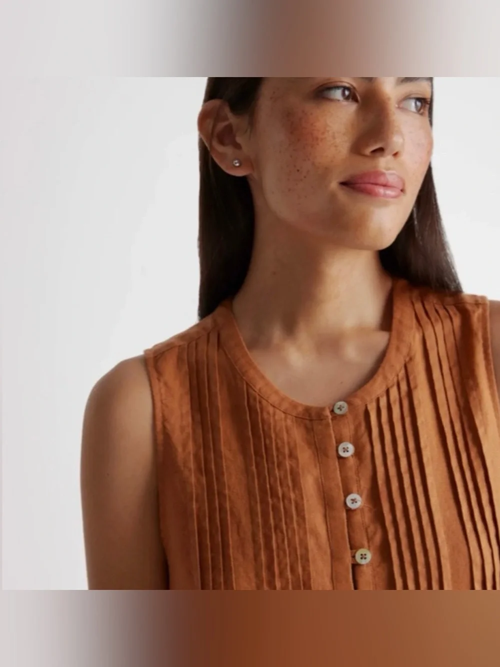 Quince 100% European Linen Sleeveless Swing Dress Terracotta Rust Women XL